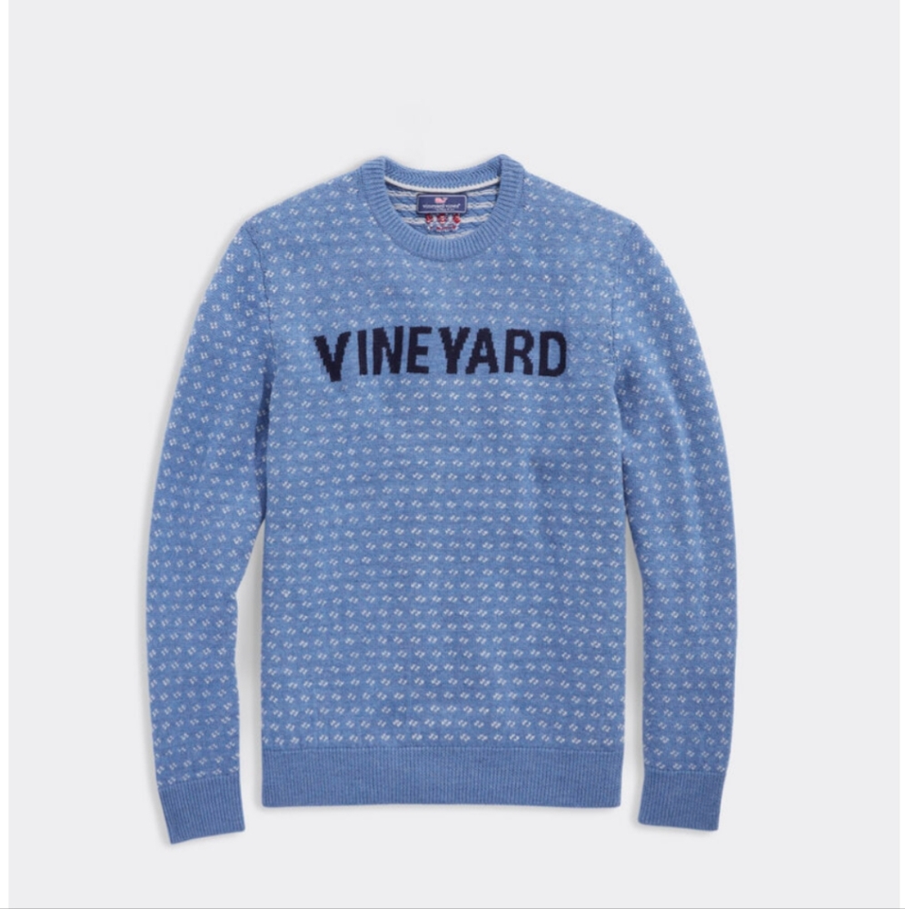 Vineyard Vines 100% Extra-fine Merino Wool Blue Logo Crewneck Sweater size L